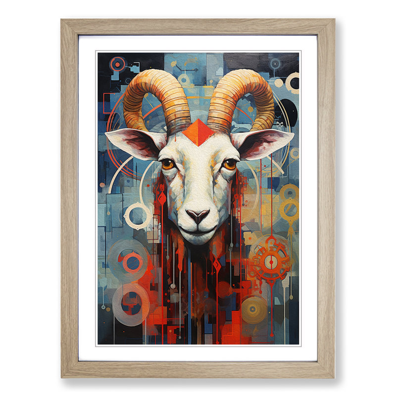 Goat Constructivism No.2 - Framed Print, Oak, 34cm H x 25cm W x 2cm D