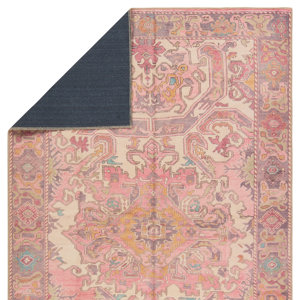 Framboise Oriental Machine Woven Polyester Area Rug in Pink/Purple