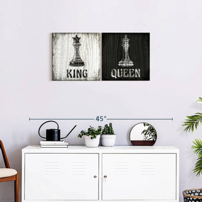 " Chess King And Queen Typography " 2 - Pieces
