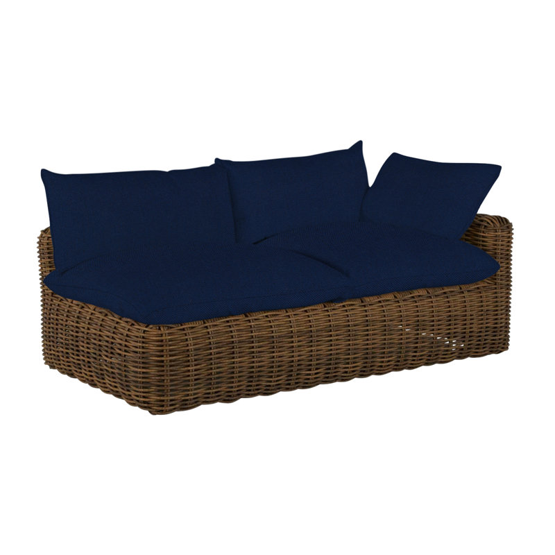 Montecito 75.25" Wide Outdoor Wicker Right Hand Facing Loveseat with Cushions, Raffia, Canvas Sand, Welt