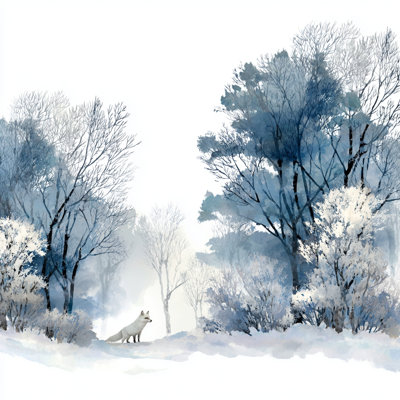 Winter Fox in Blue Woods Wrapped Canvas Wall Art