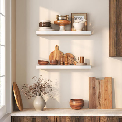 36 Inch Floating Shelves Set Of 2 Walnut Solid Elm Wood 8 Inch Deep Rustic Wall Mount Invisible Bracket For Living Room Kitchen