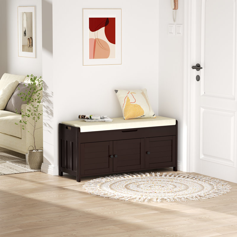 43.5" Entryway Bench with Hidden Shoe Storage and Cushion, Espresso