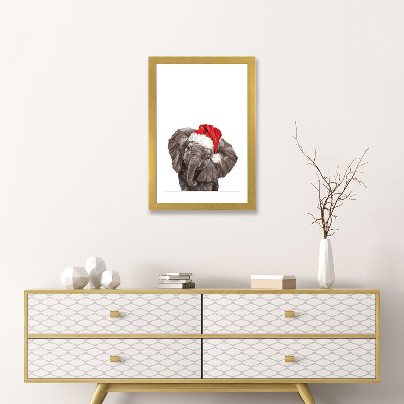 «Christmas Baby Elephant» par Big Nose Work - impression d'art graphique, Blanc, H 24 po x l 16 po x P 1 po