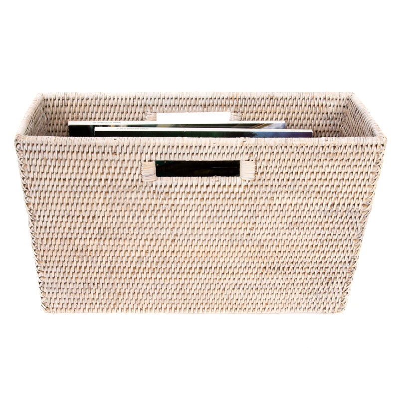 Rattan Free Standing Magazine Rack, White Wash