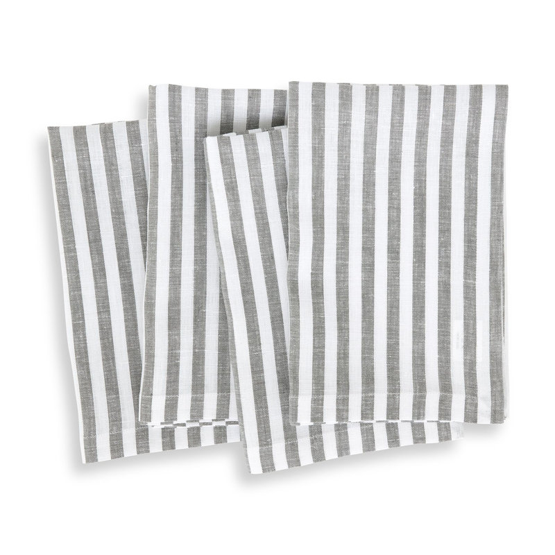 Amalfi Stripe - 100% Pure Linen Dinner Napkins, Brown/Cream