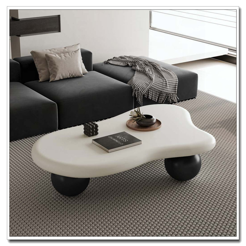 Table basse 47 pouces en forme de nuage avec 3 pieds en forme de boule, Pieds blancs et noir
