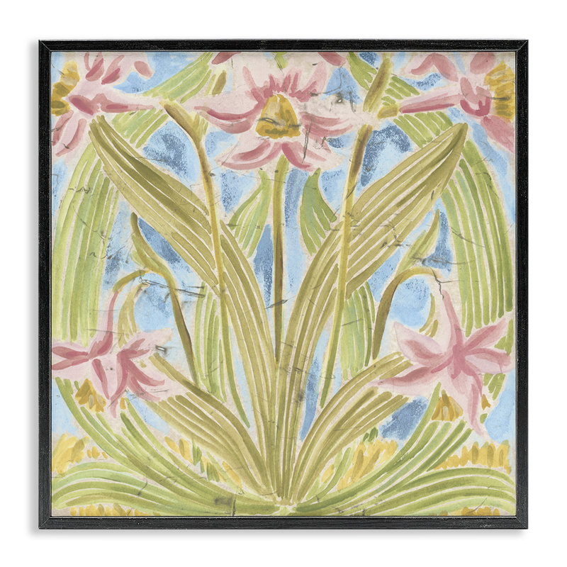 Botanical Palau Tiles, giclée encadrée, design par June Erica Vess, H 12 po x l 12 po, Giclée encadrée noir minuit