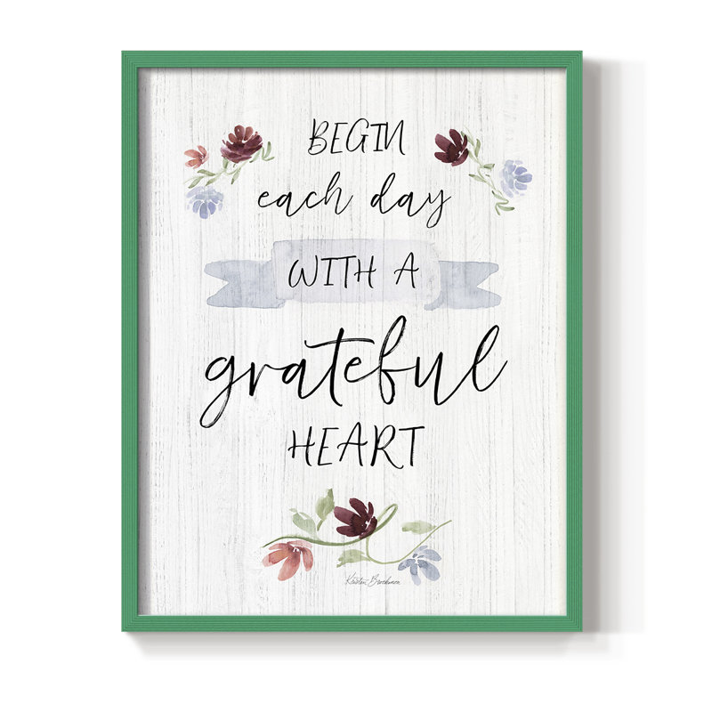 Grateful Heart Framed Print - Solid Wood, Green, 30" H x 24" W