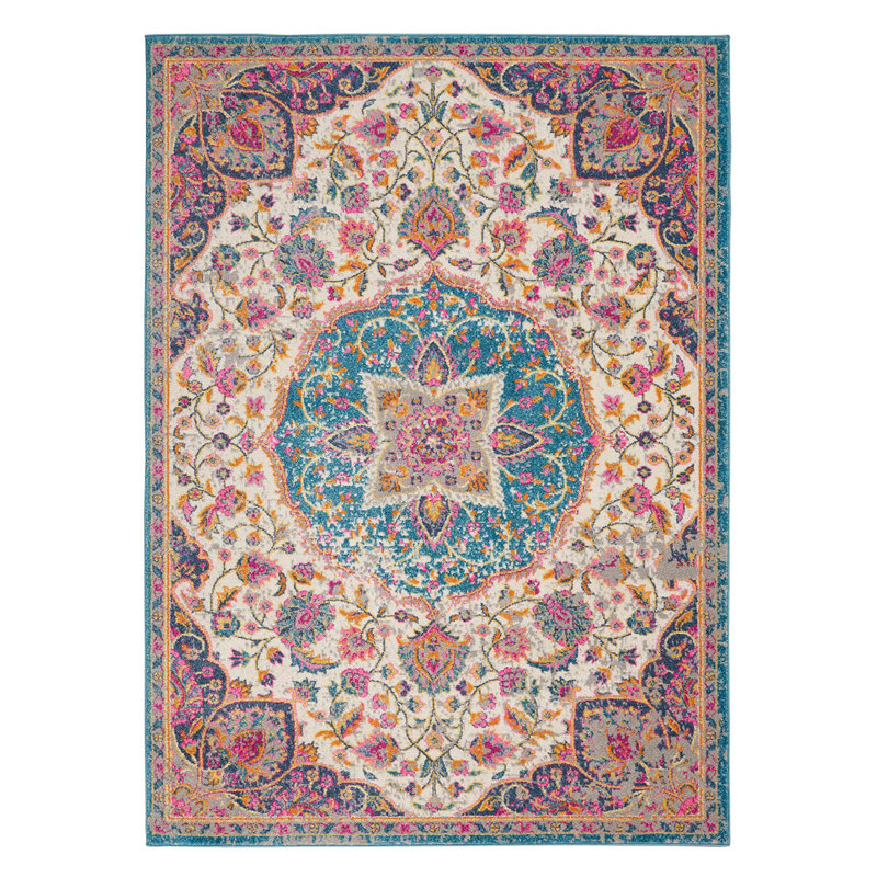 Multi Floral Thick Modern Easy To Clean Luxurious Traditional Rug For Bedroom, Living Room, Dining Room