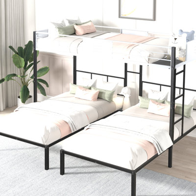 Triple Bunk Bed with Vent Board/ Sturdy Metal Frame/ Noise-Free Wood Slats/ Separatable into three beds/ No Box Spring Needed