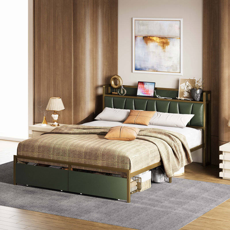 Queen Bed Frame, Dark Green