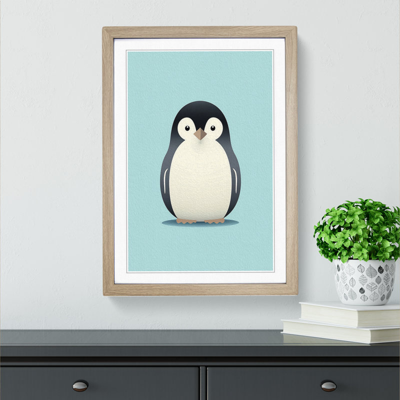 Penguin Minimalism No.3 - Single Picture Frame Print on Wood, 34cm H x 25cm W, Oak Framed