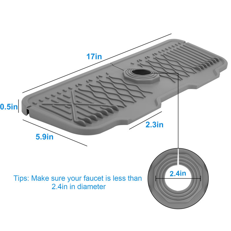 Kitchen Silicone Faucet Mat, Sink Splash Guard,Faucet Handle Drip Catcher Tray Drying Mat, Gray