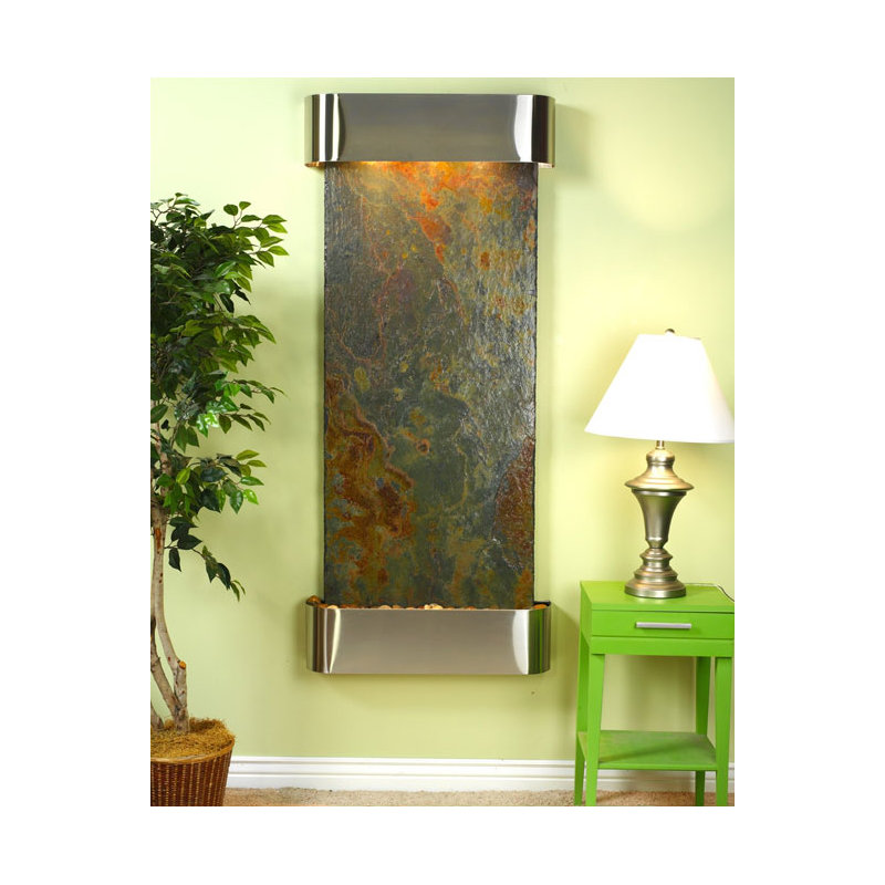 Inspiration Falls Fountain with Light, Stainless Steel, Natural Slate, Black/Rust