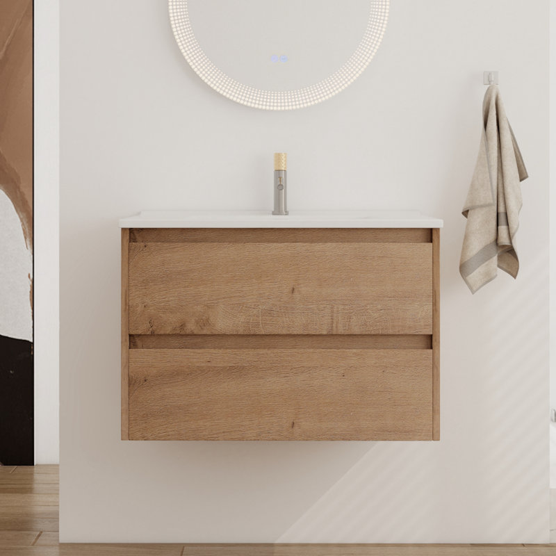 Meuble-lavabo simple avec plateau en céramique 30,24 po Azarriah