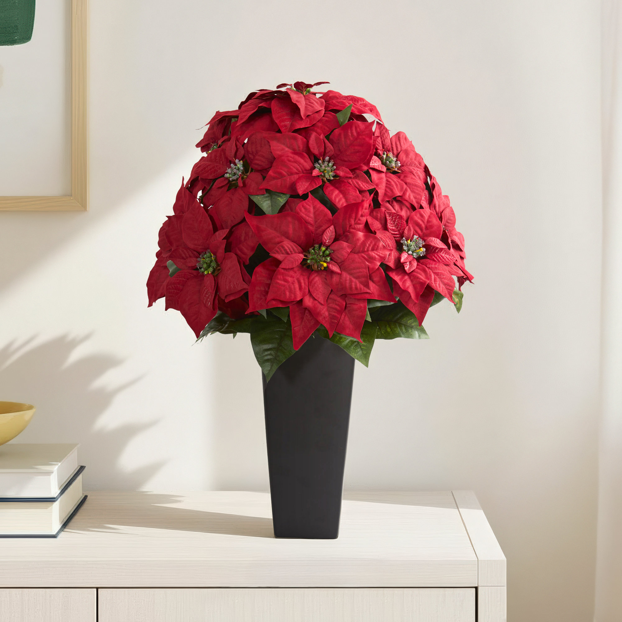 Poinsettia Floral Arrangement in Planter, 27" H x 20" W x 20" D, Black