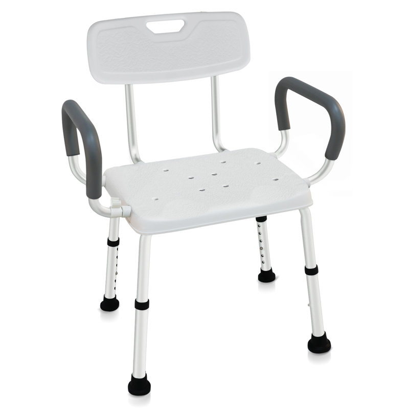 Adjustable Height Shower Chair with Armrests & Backrest, Corrosion-Resistant Aluminum Alloy Bath Chair for Seniors & Disabled, 6-Level Height Adjustment, 330Lbs Capacity