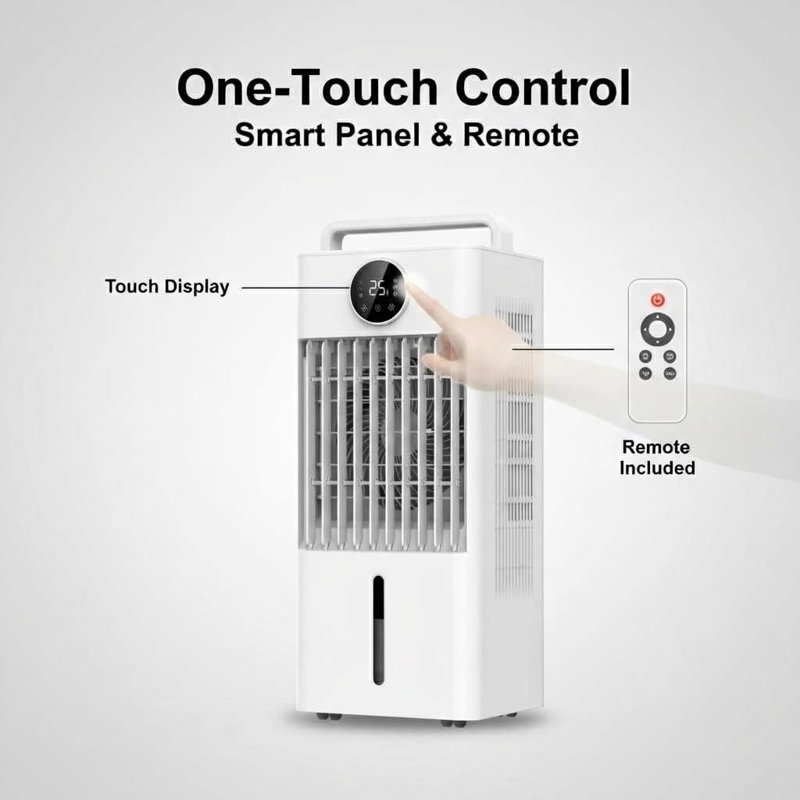 Climatiseur portatif à évaporateur portatif, touche tactile et télécommande, oscillation 90 ° + 90 °, écran DEL, 45 W écoénergétique, réservoir d'eau 10 L, 120 V / 60 Hz