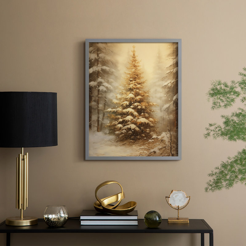 «Christmas Holiday Art», impression encadrée en bois massif, Gris, H 21 po x l 17 po