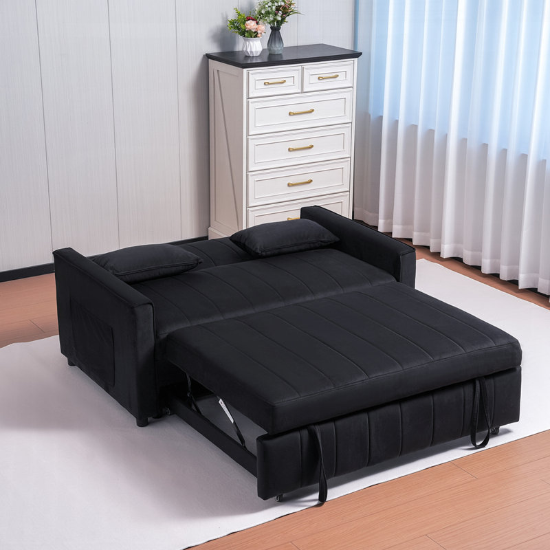 3-in-1 Adjustable Velvet Sleeper Sofa Bed with Storage Pockets Armrests and 2 Pillows for Versatile Comfort and Space Efficiency