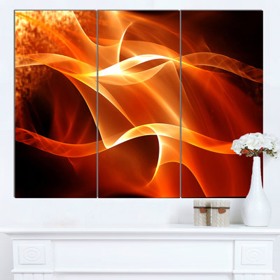 « orange 3d abstract fractal waves », ensemble de 3 reproductions d’art sur toiles tendues