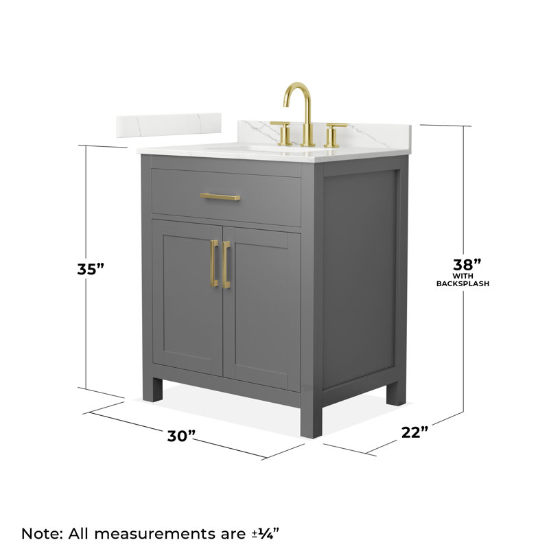 Beckett 30" Freestanding Single Bathroom Vanity with Quartz Top, Brushed Gold, Giotto Quartz, Dark Gray