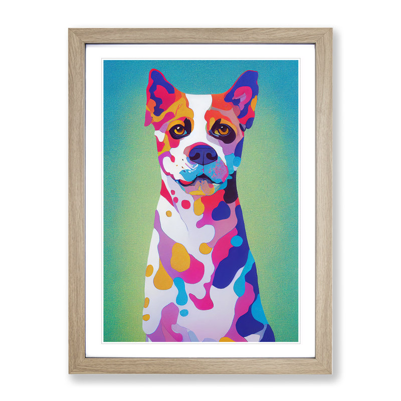 Dog Paint Splash No.1 - Single Picture Frame Print, 34cm H x 25cm W, Oak
