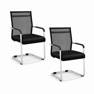 Stackable Office Reception Chairs Set Of 2 Mid Back Guest Chairs-Black