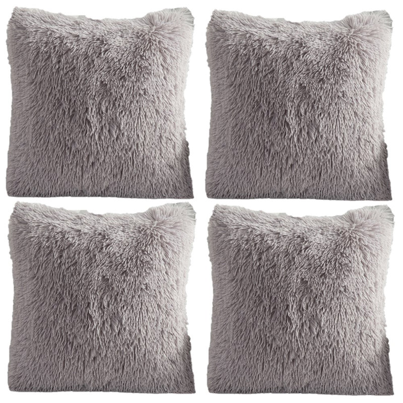 Coussin décoratif réversible en fausse fourrure, Gris
