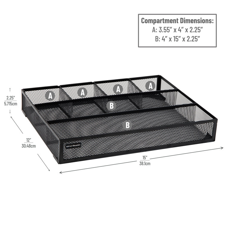6-Compartment Drawer Organizer, Metal Mesh Desk Organizer for Office, Kitchen, Utensils, Supplies, Set of 2, Black