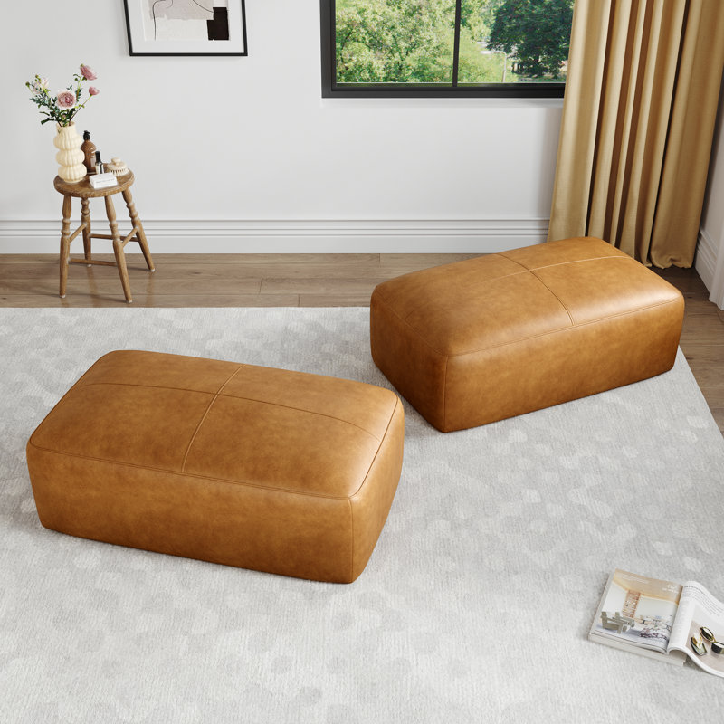 Repose-pieds en cuir italien Hustle Square, Brun