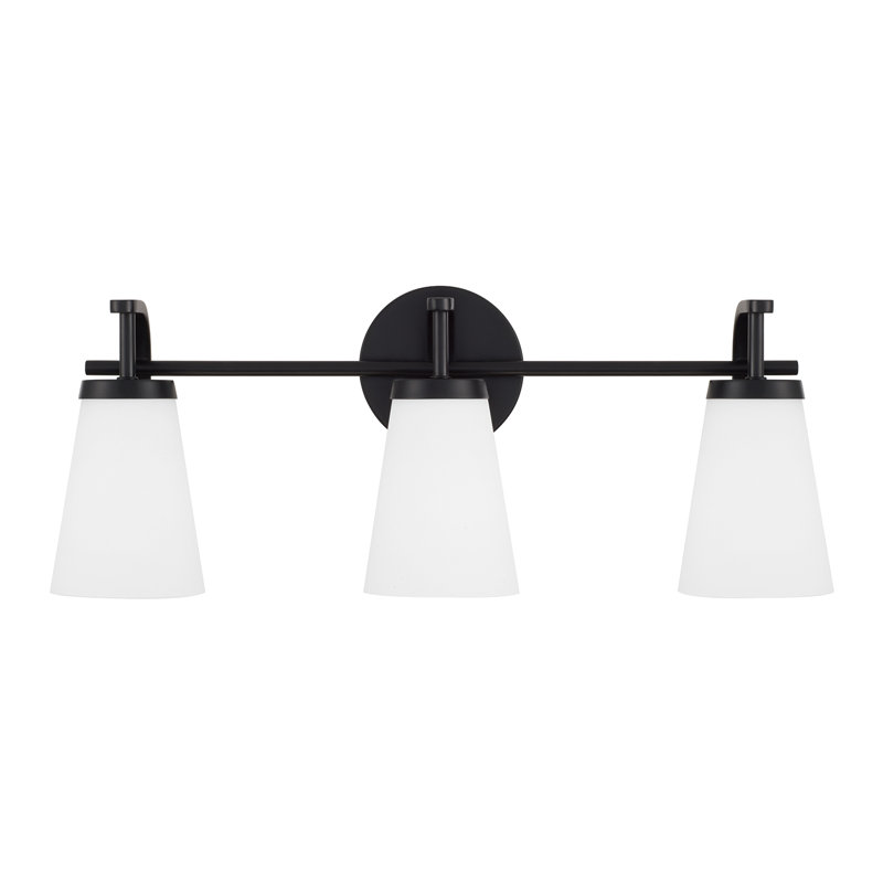 23" W x 9" H 3-Light Vanity in Matte Black with Tapered Soft White Glass, Matte Black, 3