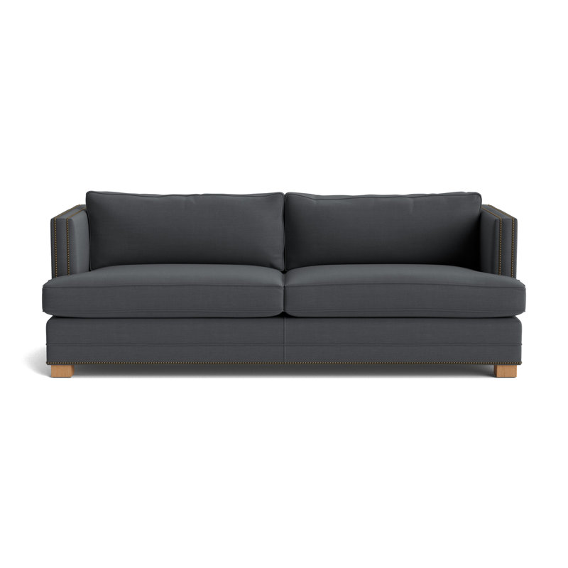 Keaton With Nails 84 Sofa, Antique Brass, Performance Linen - Charcoal, Natural