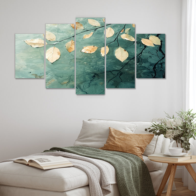 «Riverbank Leaves Simplicity Scenery I», art mural feuilles - ensemble d'art mural traditionnel diamant