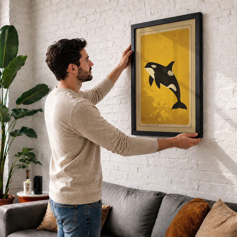 Leaping Orca Mid-Century - Framed Print, Walnut, A1 - 84.1 x 59.4 cm