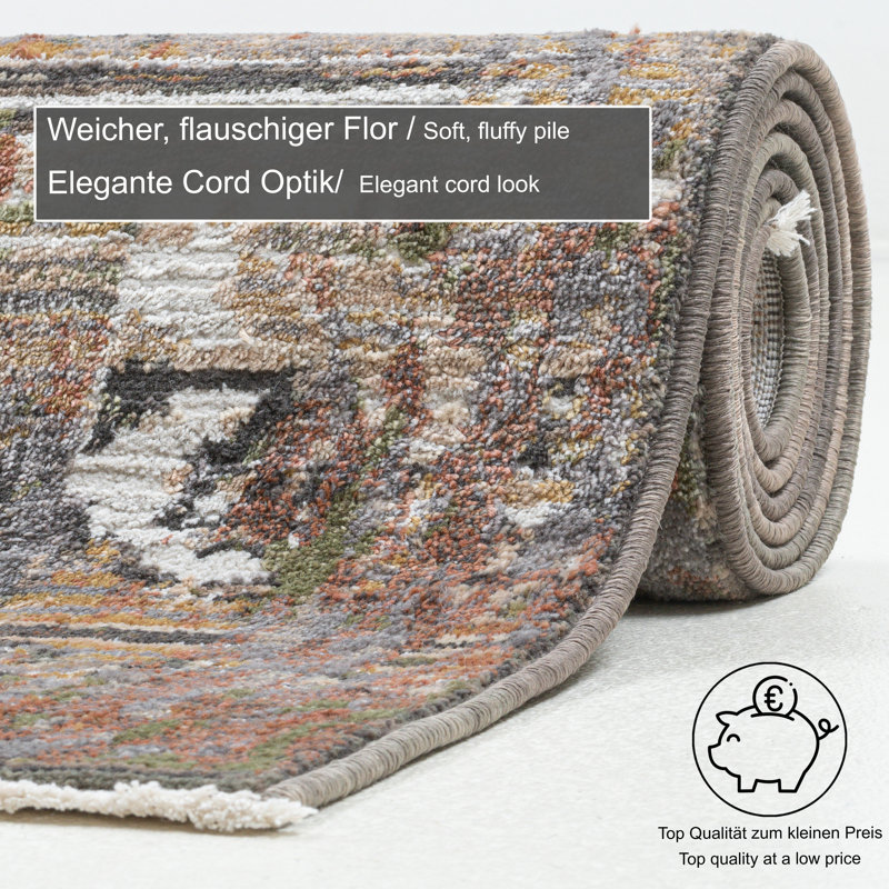 Abstract Machine Woven Beige Area Rug, Runner 80 x 280cm