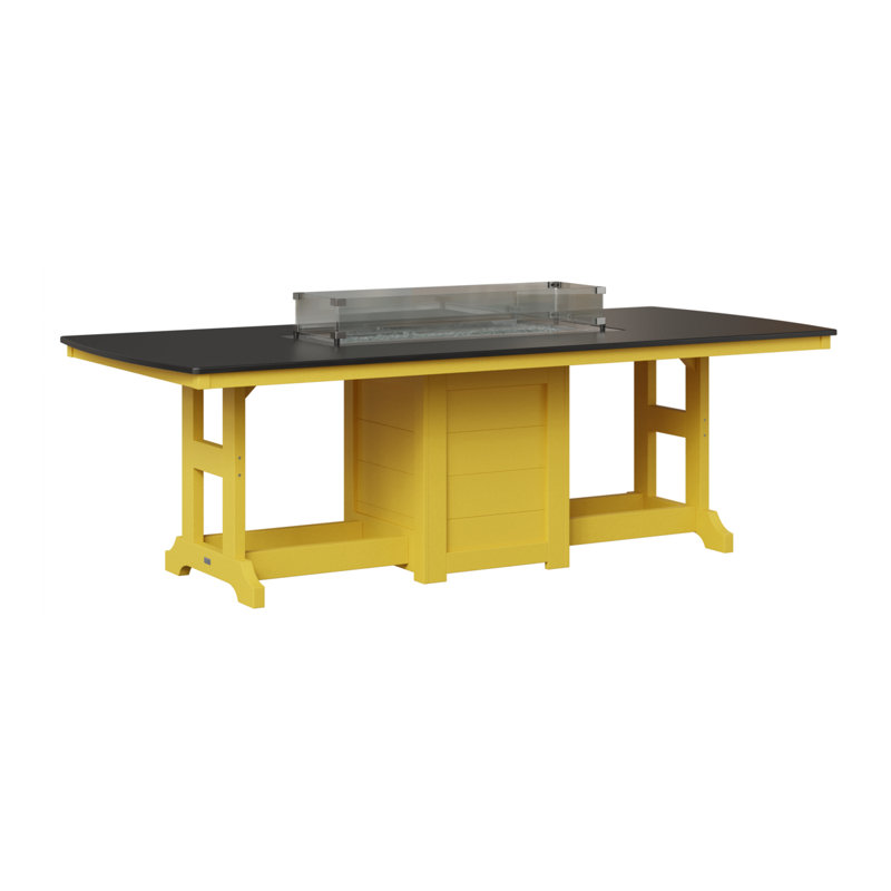Berlin Gardens Garden Classic 96″ Fire Pit Dining Table, Hammered Top Black with Sunburst Yellow Base, 31" H x 44" W x 96" D