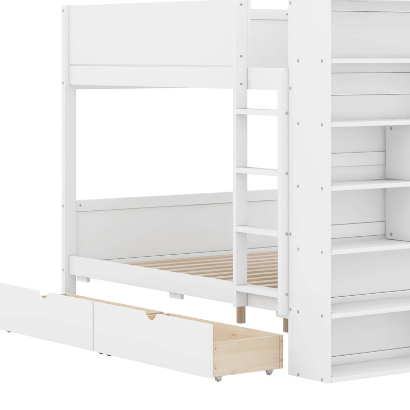 Louis Solid Bunk Bed With 2 Drawers, Twin Over Twin, White
