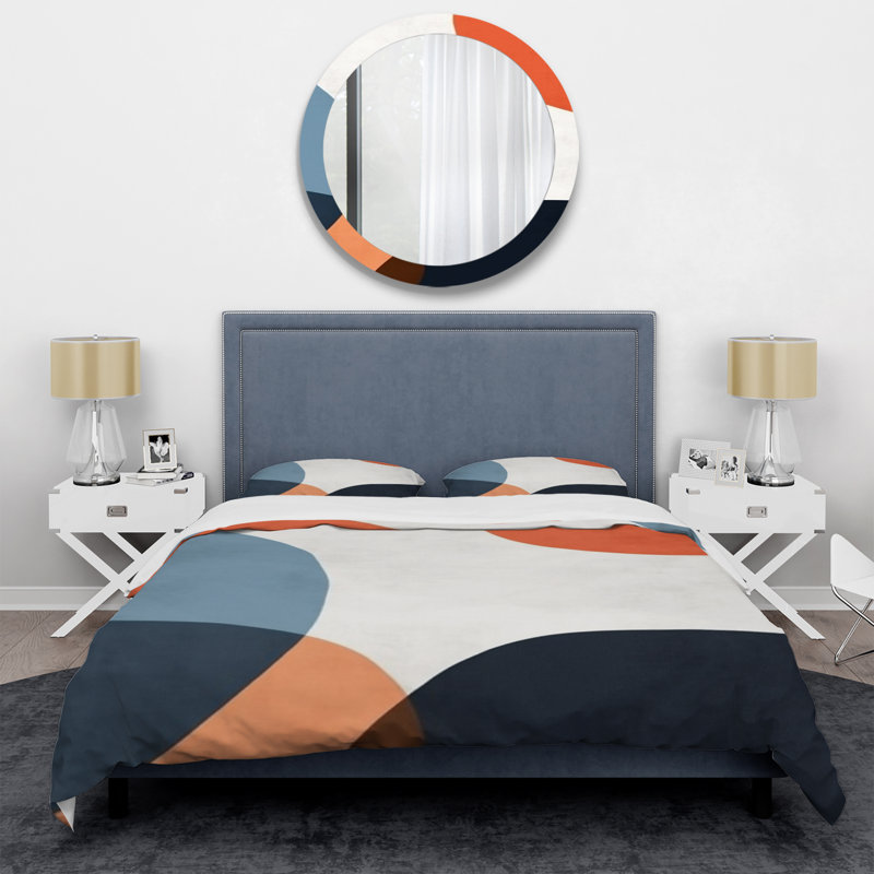 Ensemble de housse de couette minimaliste bleu et orange à motif bohème minimaliste 2, Housse de couette pour très grand lit