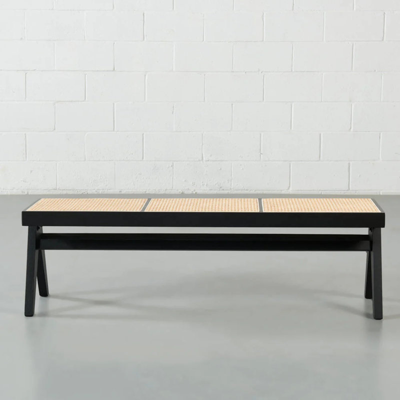 Shawn Cane Wood Bench, Black