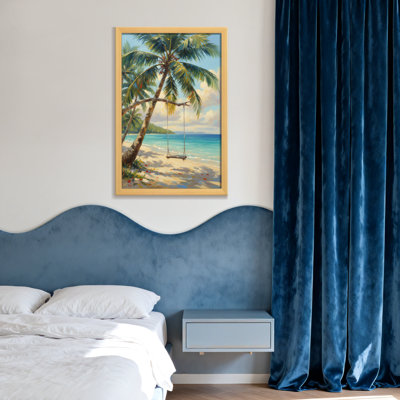 Plantes et fleurs, plage tropicale, balançoire, vue sur l'océan, coucher de soleil, ciel