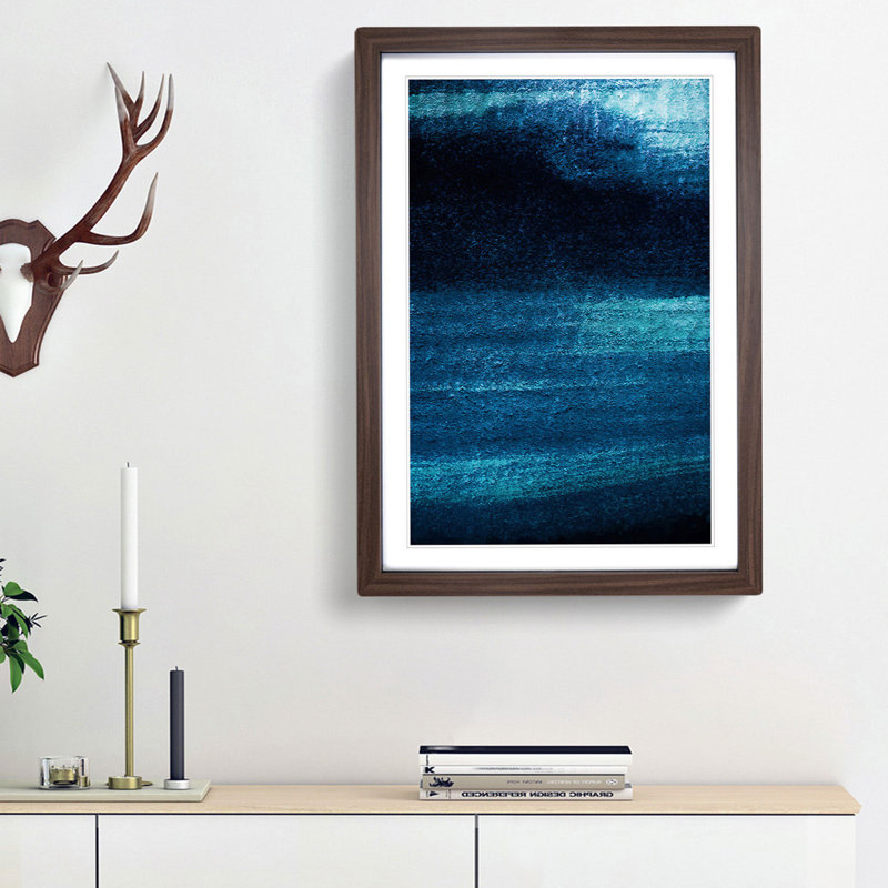 Midnight Blue in Abstract - Picture Frame Graphic Art Print on MDF, Walnut Framed, 65cm H x 48cm W x 2cm D