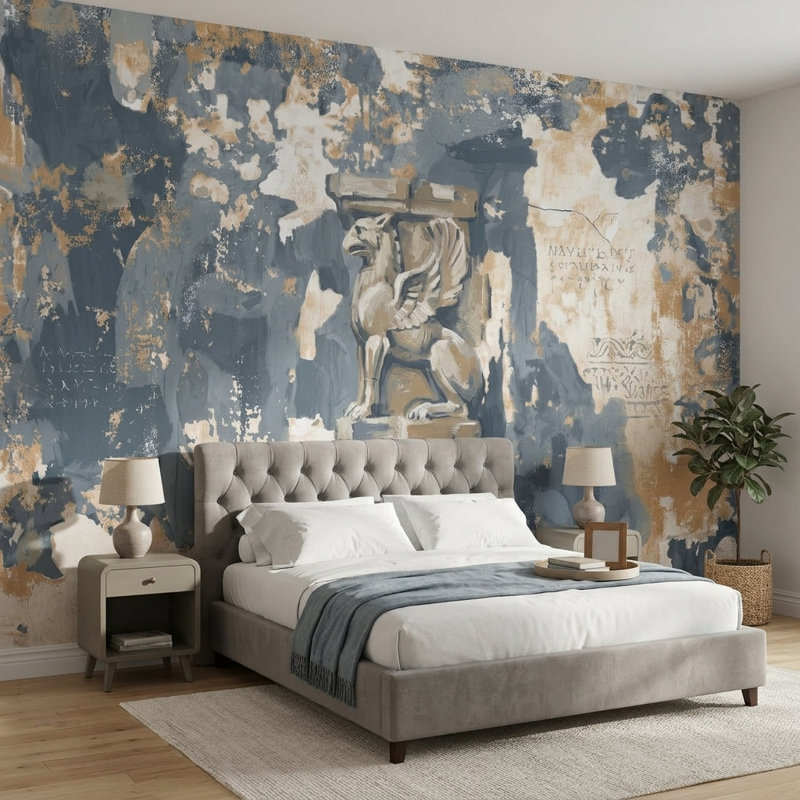 Décoration murale en forme de lion à oreilles patiné et amovible, 200 po x 120 po, Non tissé