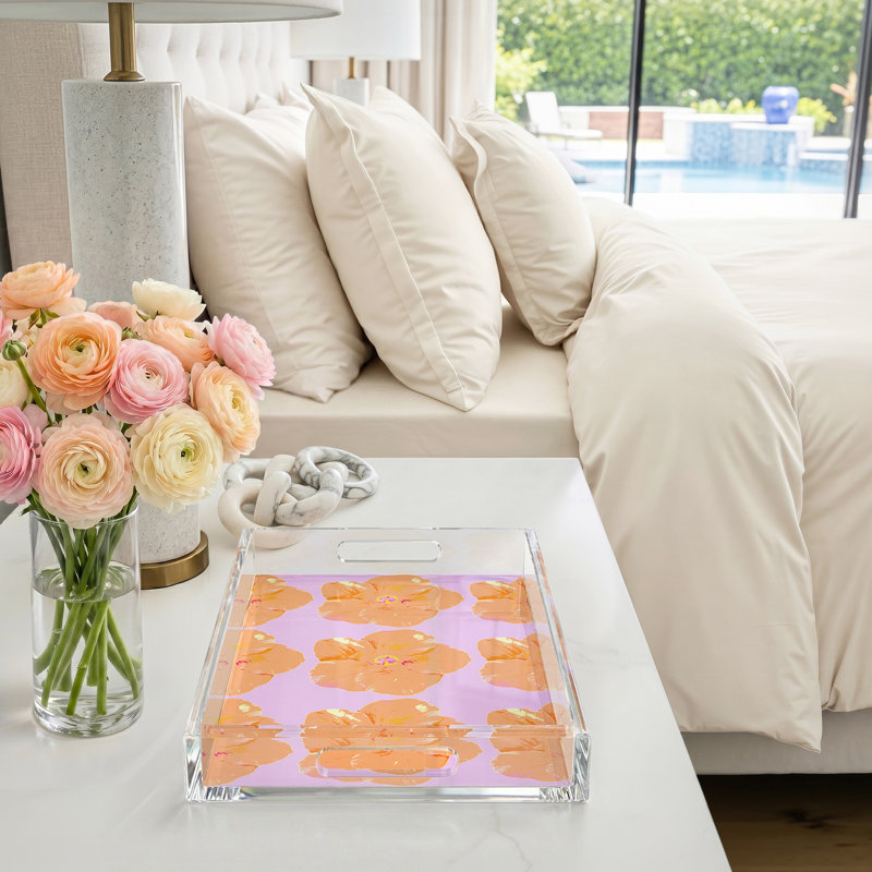 Hibiscus Acrylic Rectangle Decorative Tray, Lilac, 2" H x 17" W x 10.5" D