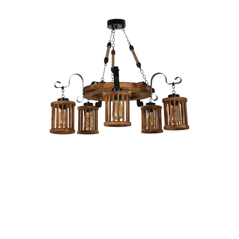 Lustre unique à 5 lumières avec accents en fer forgé Audio, Brun