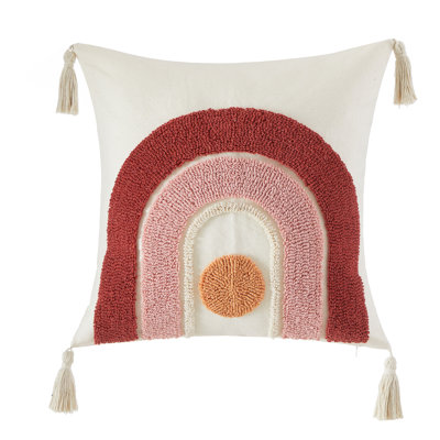 Style House Boho Rainbow 18"x18" Throw Pillow with Tassels,Soft Decorative Accent Pillow for Sofa, Couch, Bed, Nursery & Modern Bohemian Home Décor, Neutral & Terracotta