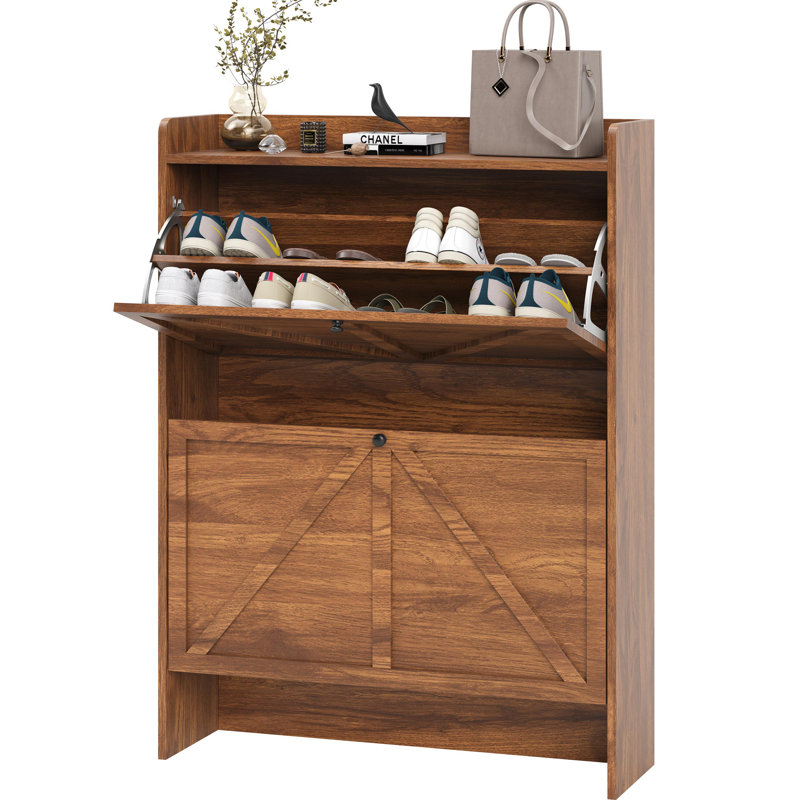 16 Pair Shoe Storage Cabinet, Walnut