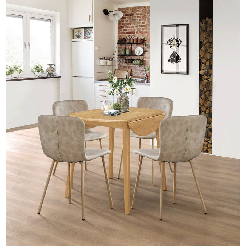 Langdon 4 - Person Drop Leaf Rubberwood Solid Wood Dining Set