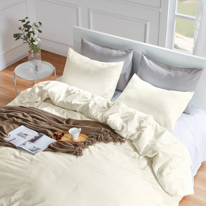 Cotton Twill Duvet Cover, King Duvet Cover + 2 Shams, Cream